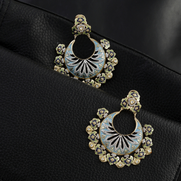 Celestial Enamel Crescent Chandbali Earrings