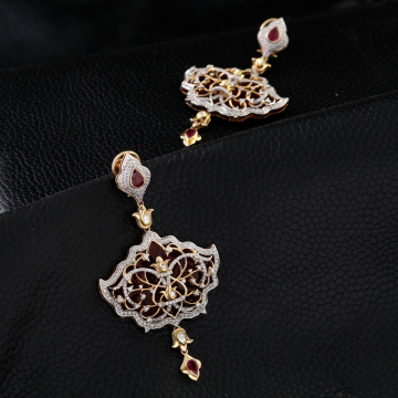 18K Solid Gold Earrings Diamond Polkis & Ruby
