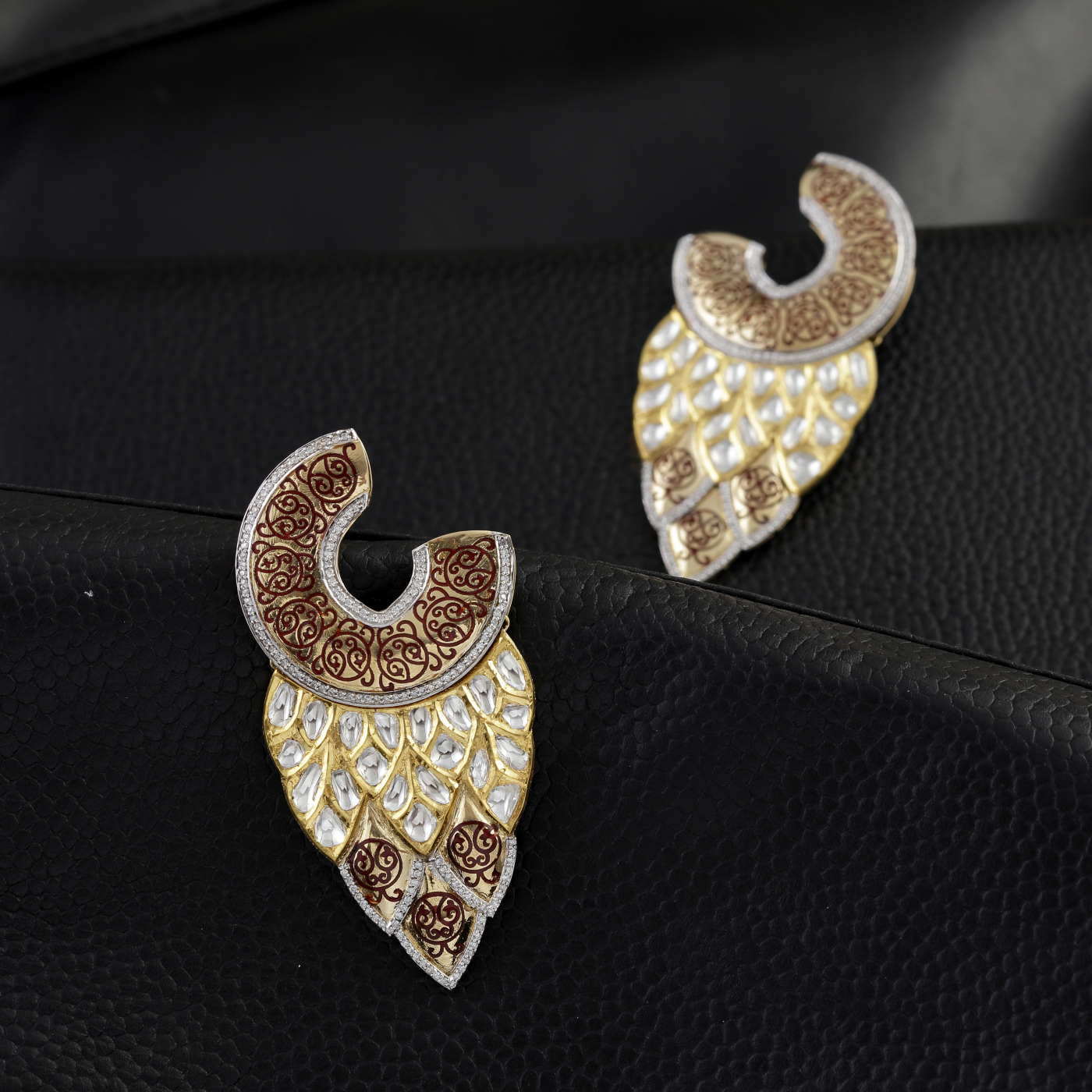Maroon Meenakari Feather Earrings main product image
