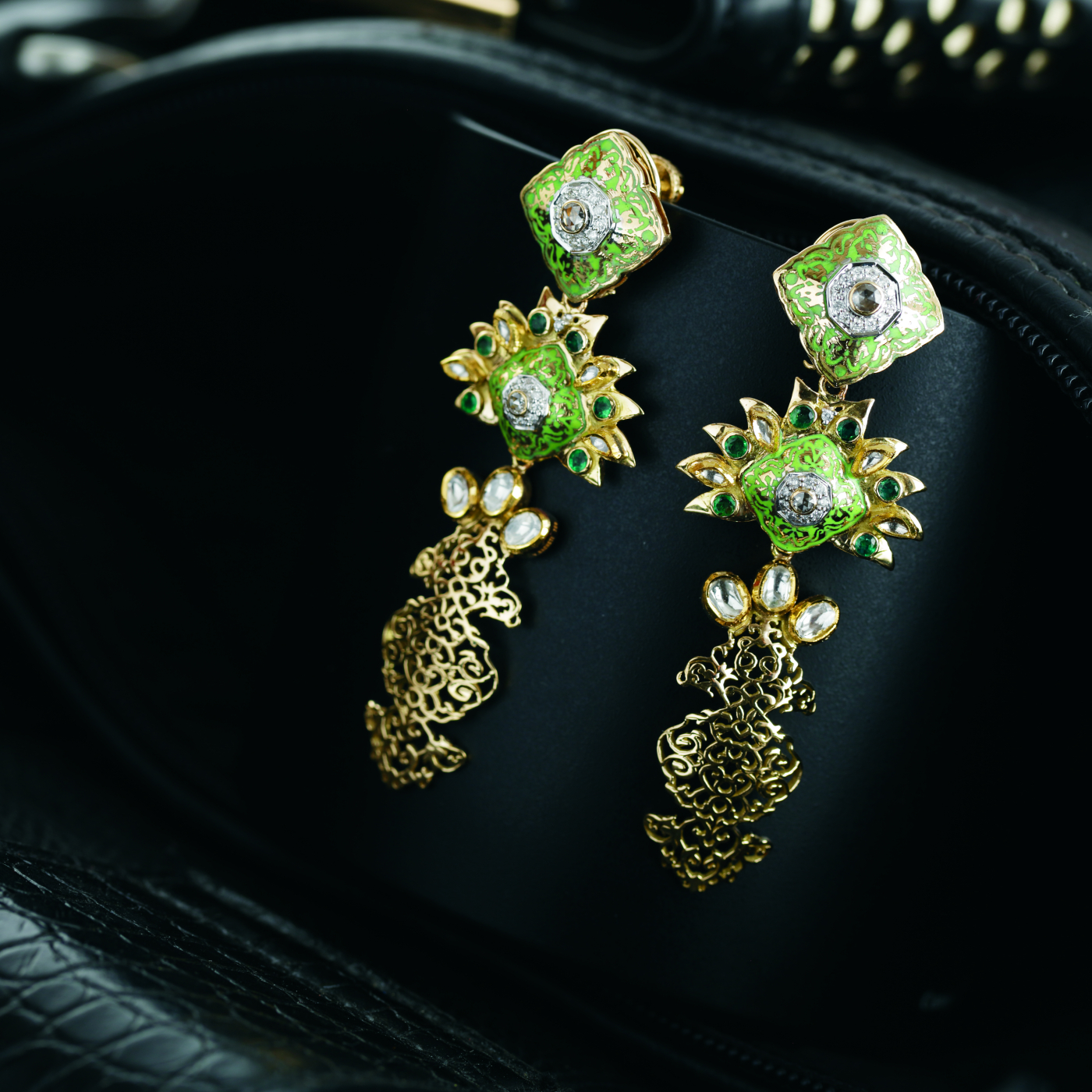 Emerald Bloom Filigree Dangler Earrings main product image
