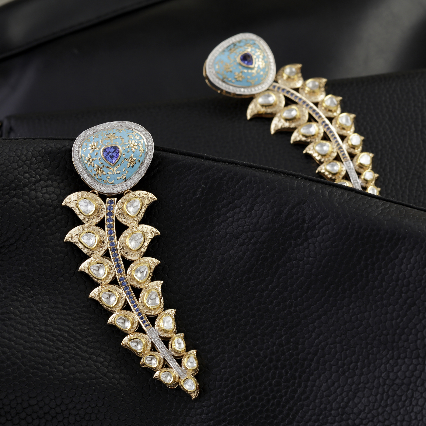 Aqua Enamel Leaf Cascade Earrings main product image