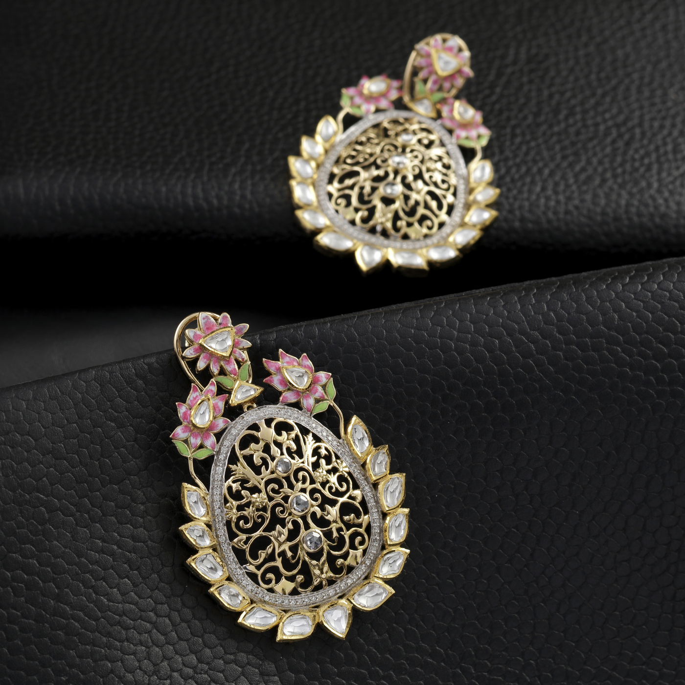 Lotus Bloom Filigree Kundan Earrings main product image