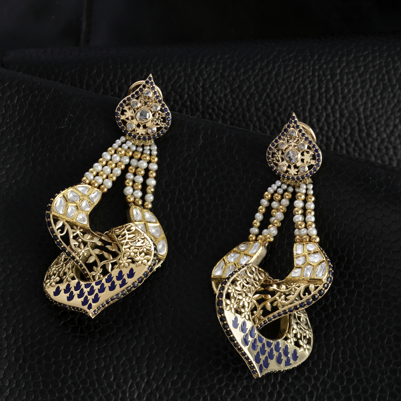 Royal Twist Blue Enamel Kundan Earrings main product image