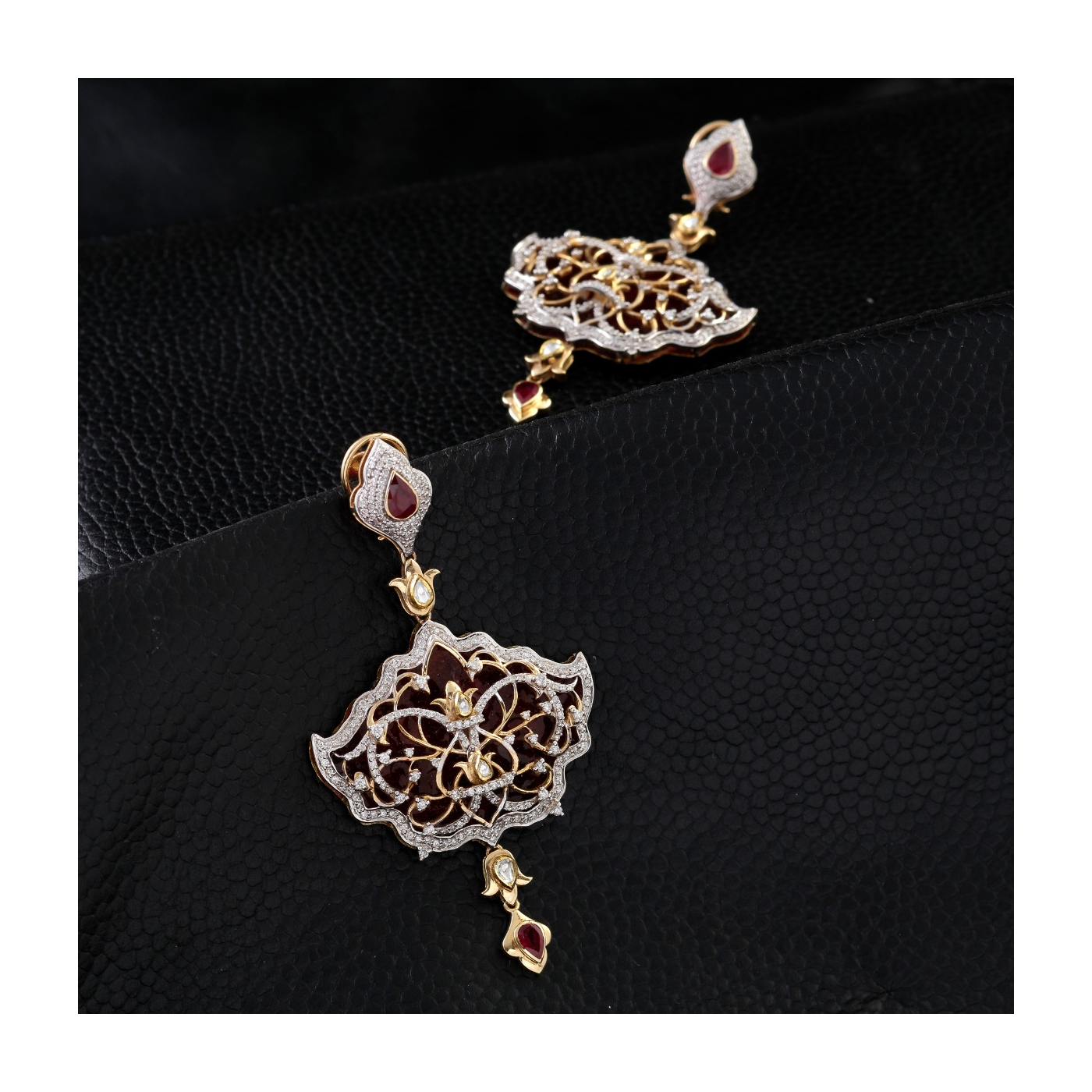 18K Solid Gold Earrings Diamond Polkis & Ruby main product image