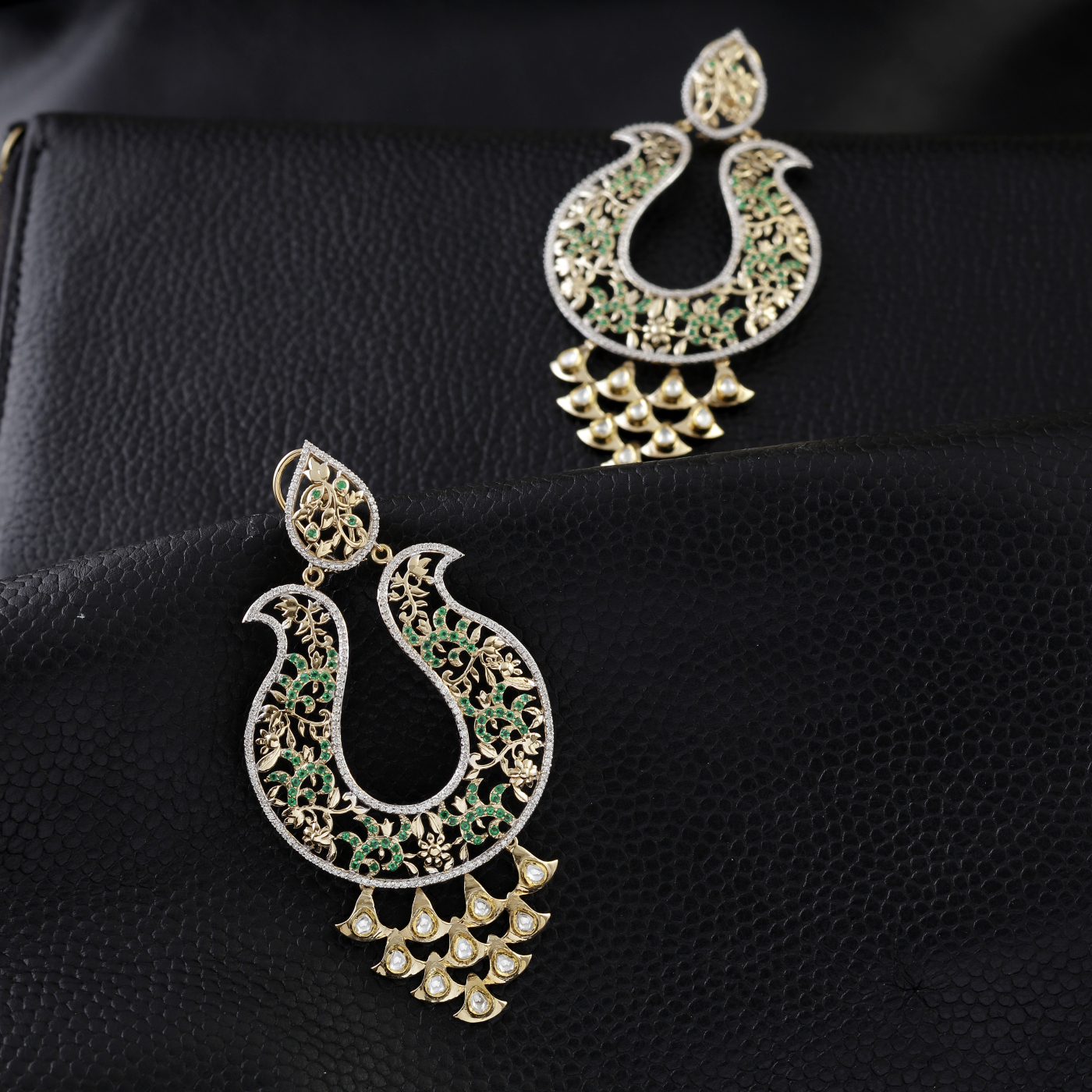 Peacock Grace Meenakari Chandbali Earrings main product image