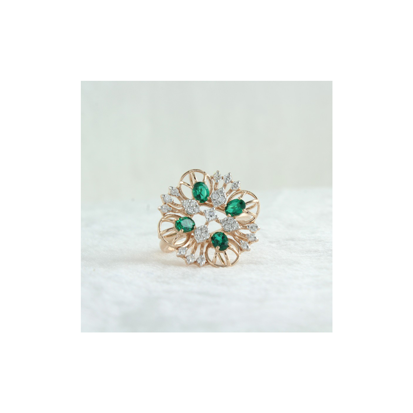 Emerald & Diamond Floral Ring main product image