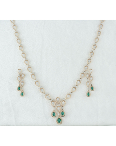 Emerald & Diamond Teardrop Necklace Set